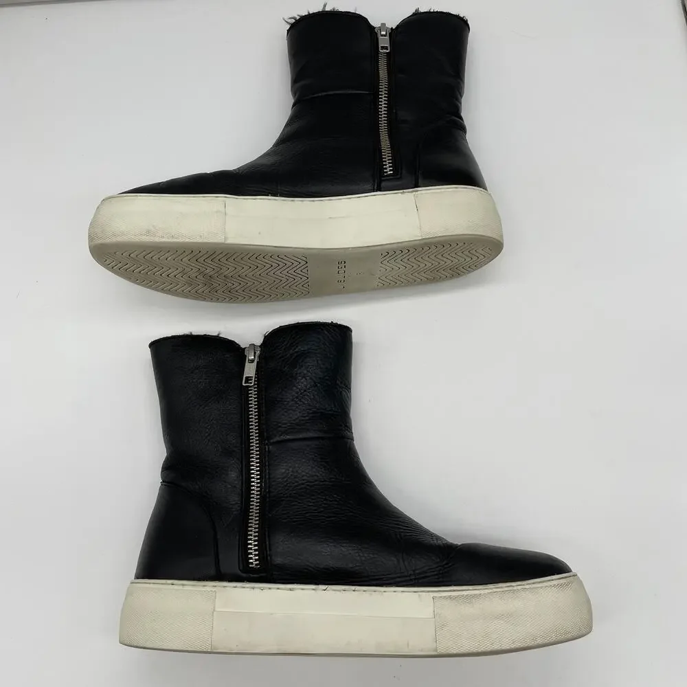 J/Slides Allie Faux Fur Lined Leather Sneaker Boots - Black - 8
